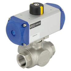 G1'' 3-Way T-port Stainless Steel Pneumatic Ball Valve Spring Closed - BL3SA