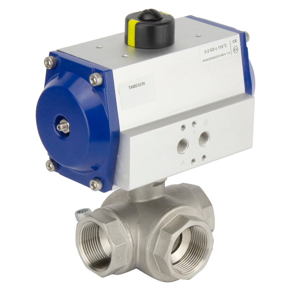 G4'' 3-Way T-port Stainless Steel Pneumatic Ball Valve Spring Closed - BL3SA