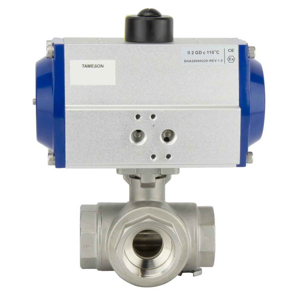 G2'' 3-Way L-port Stainless Steel Pneumatic Ball Valve Double Acting - BL3SA