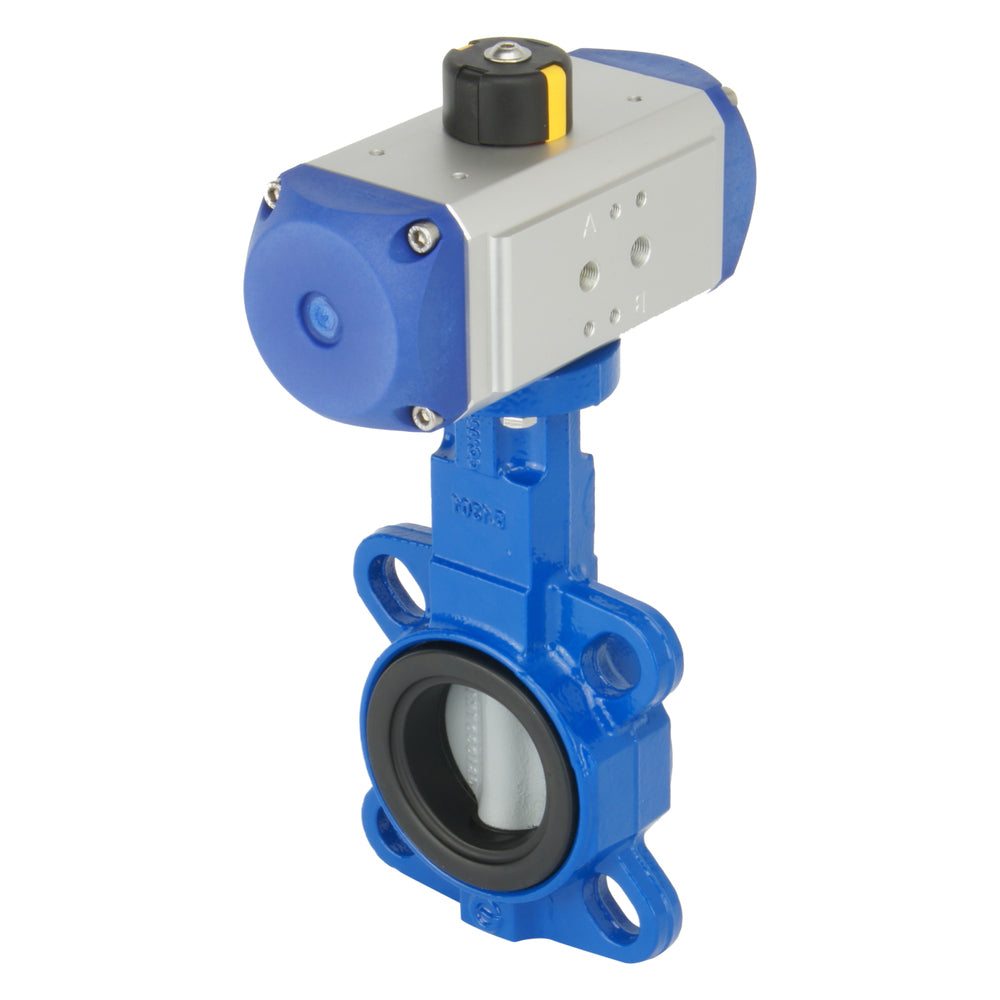 DN50 (2 inch) Wafer Pneumatic Butterfly Valve GG25-GGG40 polyamide-coated-NBR Double Acting - BFLW