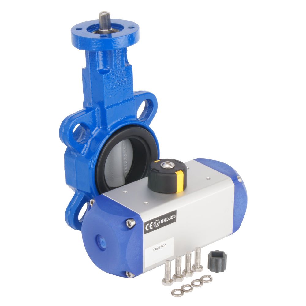 DN32 (1-1/4 inch) Wafer Pneumatic Butterfly Valve GGG40-Stainless Steel-EPDM Double Acting - BFLW