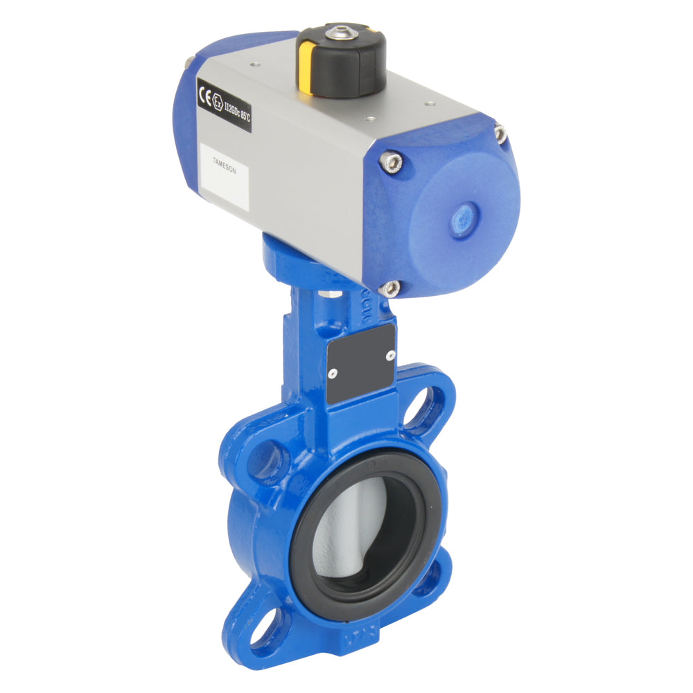 DN32 (1-1/4 inch) Wafer Pneumatic Butterfly Valve GGG40-Stainless Steel-EPDM Double Acting - BFLW