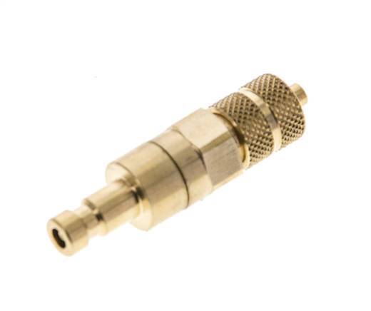 Brass DN 2.7 (Micro) Air Coupling Plug 3x4.3 mm Union Nut Double Shut-Off