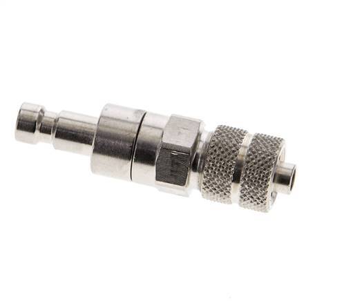 Nickel-plated Brass DN 2.7 (Micro) Air Coupling Plug 4x6 mm Union Nut Double Shut-Off