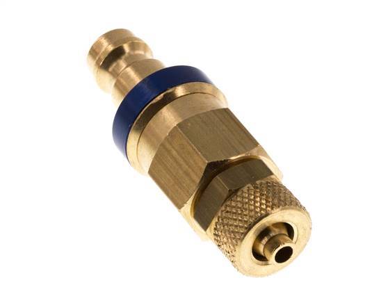 Brass DN 5 Blue Air Coupling Plug 4x6 mm Union Nut Double Shut-Off