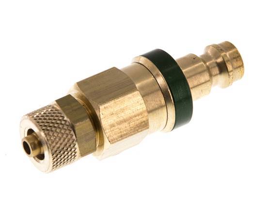 Brass DN 5 Green Air Coupling Plug 4x6 mm Union Nut Double Shut-Off