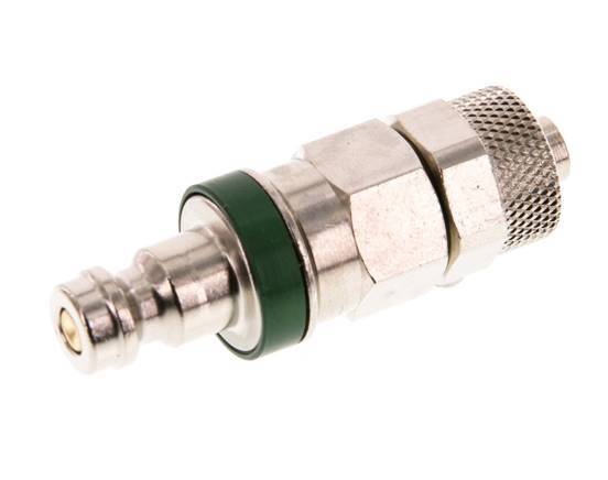 Nickel-plated Brass DN 5 Green Air Coupling Plug 6x8 mm Union Nut Double Shut-Off