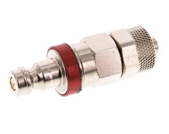 Nickel-plated Brass DN 5 Red Air Coupling Plug 6x8 mm Union Nut Double Shut-Off