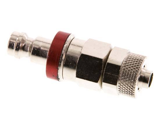 Nickel-plated Brass DN 5 Red Air Coupling Plug 6x8 mm Union Nut Double Shut-Off