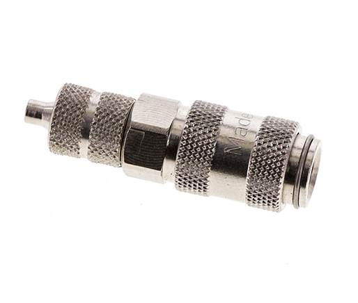 Nickel-plated Brass DN 2.7 (Micro) Air Coupling Socket 3x4.3 mm Union Nut Double Shut-Off