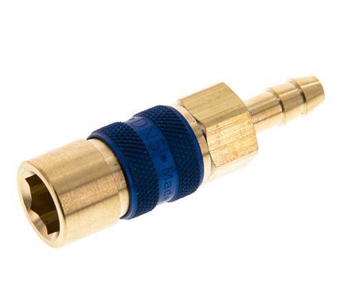 Brass DN 5 Blue-Coded Air Coupling Socket 6 mm Hose Pillar