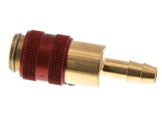 Brass DN 5 Red Air Coupling Socket 6 mm Hose Pillar Double Shut-Off