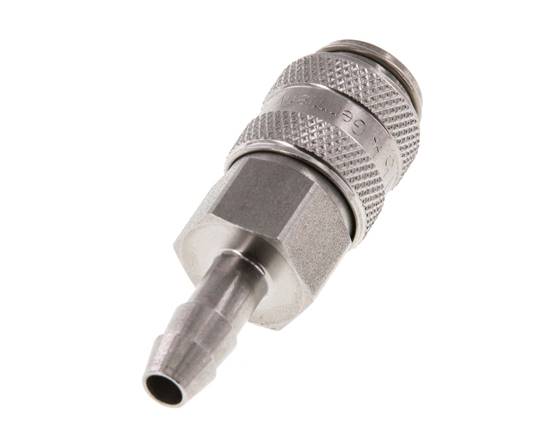 Stainless steel DN 5 Air Coupling Socket 6 mm Hose Pillar Double Shut-Off