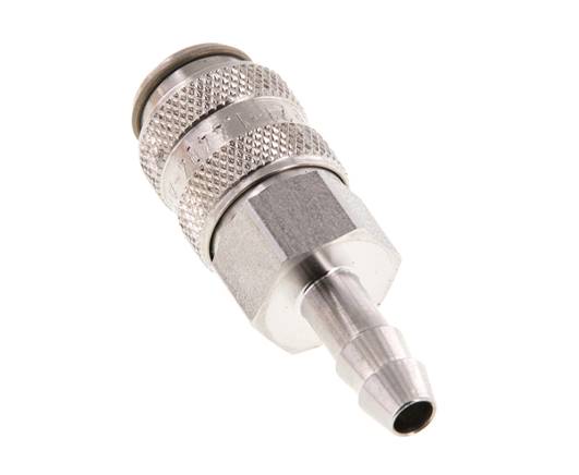 Stainless Steel 316L DN 5 Air Coupling Socket 4 mm Hose Pillar Double Shut-Off