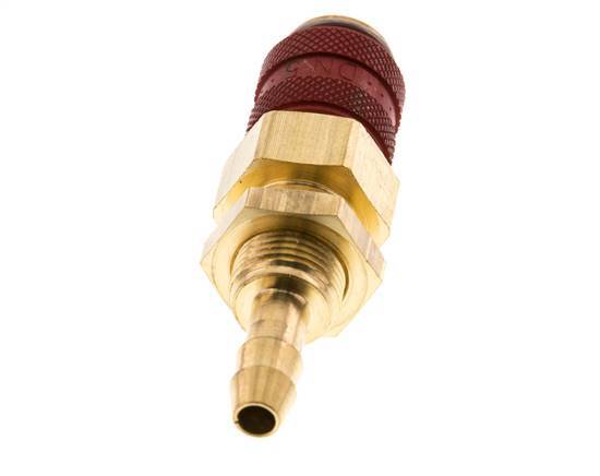 Brass DN 5 Red Air Coupling Socket 6 mm Hose Pillar Bulkhead