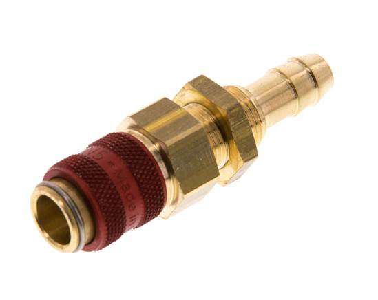 Brass DN 5 Red Air Coupling Socket 8 mm Hose Pillar Bulkhead