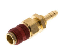 Brass DN 5 Red Air Coupling Socket 6 mm Hose Pillar Bulkhead Double Shut-Off