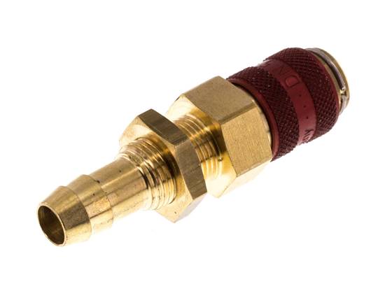 Brass DN 5 Red Air Coupling Socket 9 mm Hose Pillar Bulkhead Double Shut-Off
