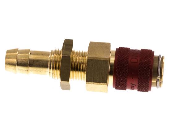 Brass DN 5 Red Air Coupling Socket 9 mm Hose Pillar Bulkhead Double Shut-Off