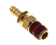 Brass DN 5 Red Air Coupling Socket 9 mm Hose Pillar Bulkhead Double Shut-Off