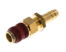 Brass DN 5 Red Air Coupling Socket 9 mm Hose Pillar Bulkhead Double Shut-Off