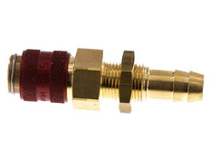 Brass DN 5 Red Air Coupling Socket 9 mm Hose Pillar Bulkhead Double Shut-Off