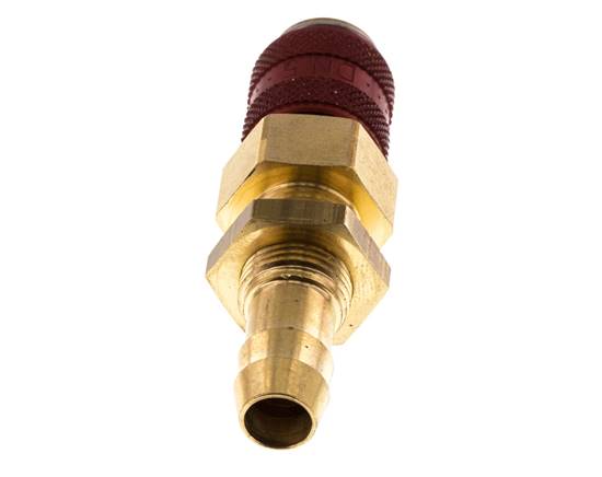 Brass DN 5 Red Air Coupling Socket 9 mm Hose Pillar Bulkhead Double Shut-Off