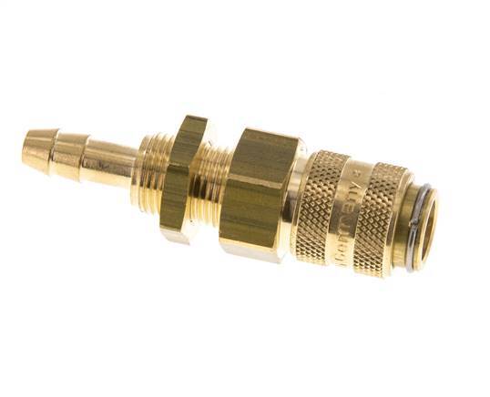 Brass DN 5 Air Coupling Socket 6 mm Hose Pillar Bulkhead Double Shut-Off