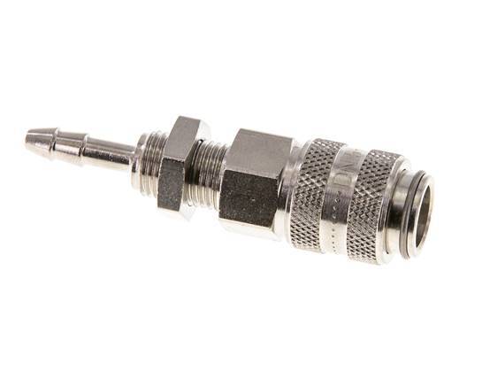 Nickel-plated Brass DN 5 Air Coupling Socket 4 mm Hose Pillar Bulkhead Double Shut-Off