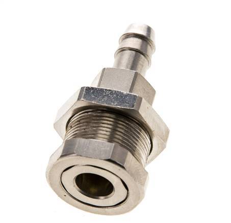 Nickel-plated Brass DN 5 Air Coupling Socket 8 mm Hose Pillar Bulkhead Pull-Off Double Shut-Off