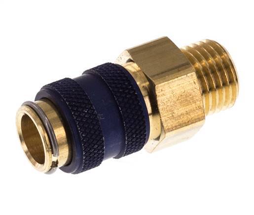 Brass DN 5 Blue Air Coupling Socket G 1/4 inch Male Double Shut-Off