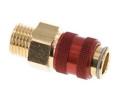 Brass DN 5 Red Air Coupling Socket G 1/4 inch Male Double Shut-Off