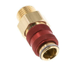 Brass DN 5 Red Air Coupling Socket G 1/4 inch Male Double Shut-Off