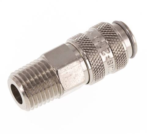 Nickel-plated Brass DN 5 Air Coupling Socket 1/4 inch Male NPT Double Shut-Off