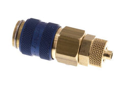 Brass DN 5 Blue Air Coupling Socket 4x6 mm Union Nut Double Shut-Off