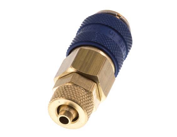 Brass DN 5 Blue Air Coupling Socket 4x6 mm Union Nut Double Shut-Off
