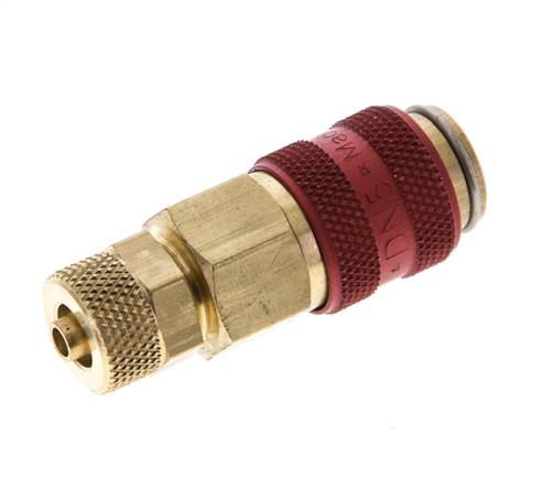 Brass DN 5 Red Air Coupling Socket 4x6 mm Union Nut