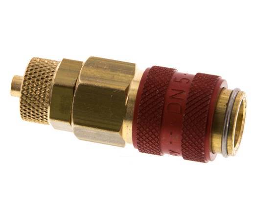 Brass DN 5 Red Air Coupling Socket 4x6 mm Union Nut Double Shut-Off