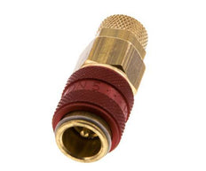 Brass DN 5 Red Air Coupling Socket 4x6 mm Union Nut Double Shut-Off