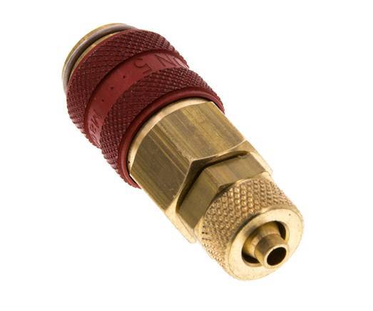 Brass DN 5 Red Air Coupling Socket 4x6 mm Union Nut Double Shut-Off