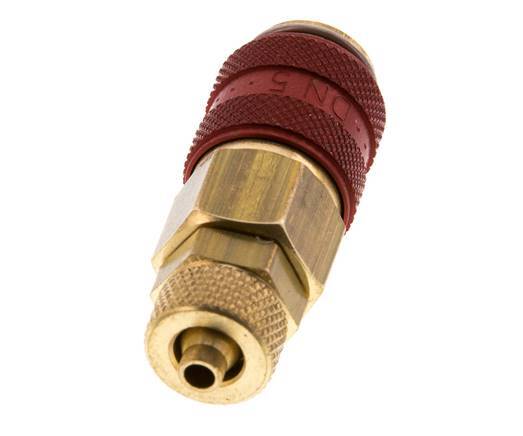 Brass DN 5 Red Air Coupling Socket 4x6 mm Union Nut Double Shut-Off