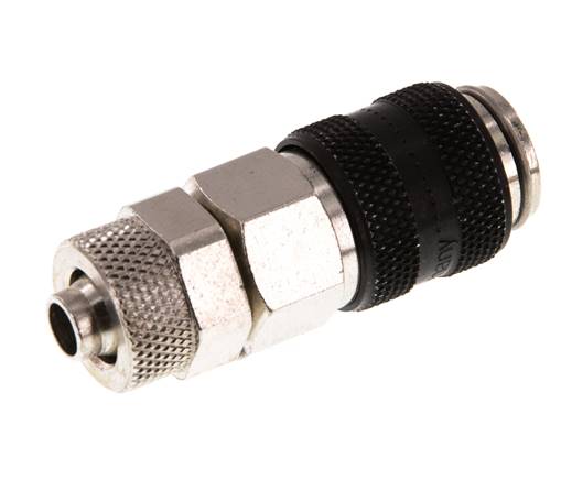 Nickel-plated Brass DN 5 Black Air Coupling Socket 6x8 mm Union Nut Double Shut-Off