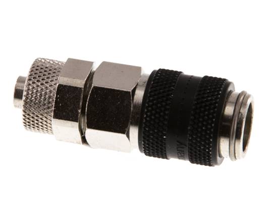 Nickel-plated Brass DN 5 Black Air Coupling Socket 6x8 mm Union Nut Double Shut-Off