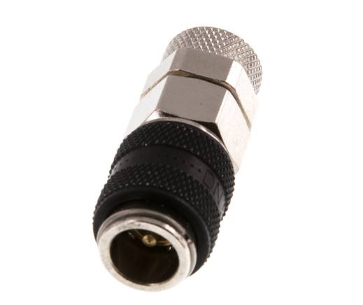 Nickel-plated Brass DN 5 Black Air Coupling Socket 6x8 mm Union Nut Double Shut-Off