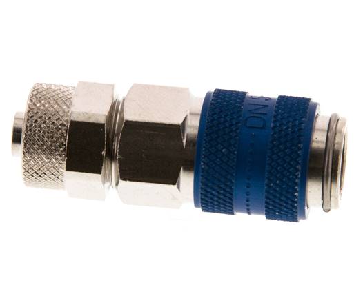 Nickel-plated Brass DN 5 Blue Air Coupling Socket 6x8 mm Union Nut Double Shut-Off