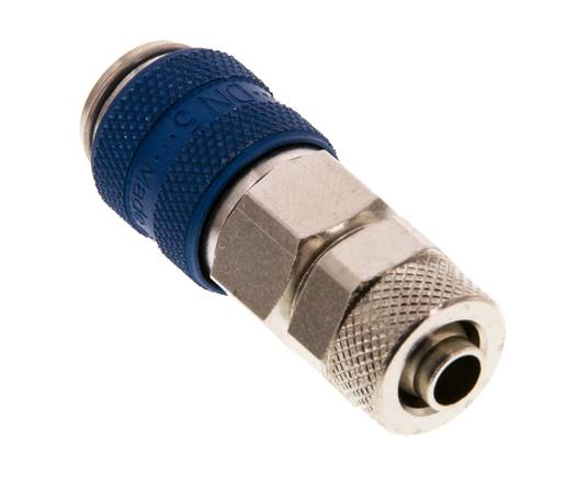 Nickel-plated Brass DN 5 Blue Air Coupling Socket 6x8 mm Union Nut Double Shut-Off