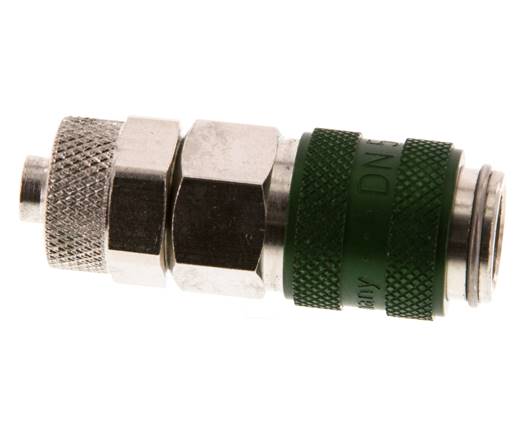 Nickel-plated Brass DN 5 Green Air Coupling Socket 6x8 mm Union Nut Double Shut-Off