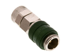 Nickel-plated Brass DN 5 Green Air Coupling Socket 6x8 mm Union Nut Double Shut-Off