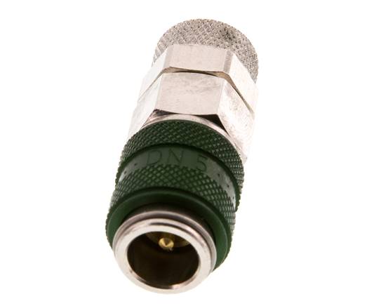 Nickel-plated Brass DN 5 Green Air Coupling Socket 6x8 mm Union Nut Double Shut-Off