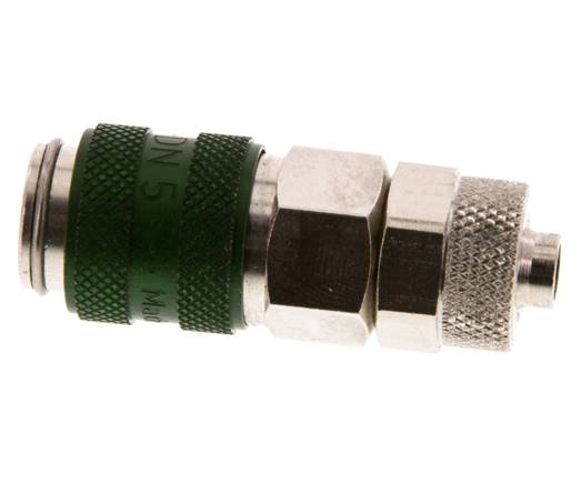 Nickel-plated Brass DN 5 Green Air Coupling Socket 6x8 mm Union Nut Double Shut-Off
